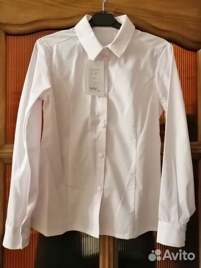 Блузки рубашки школьн., рост 140 - 164, бел./роз