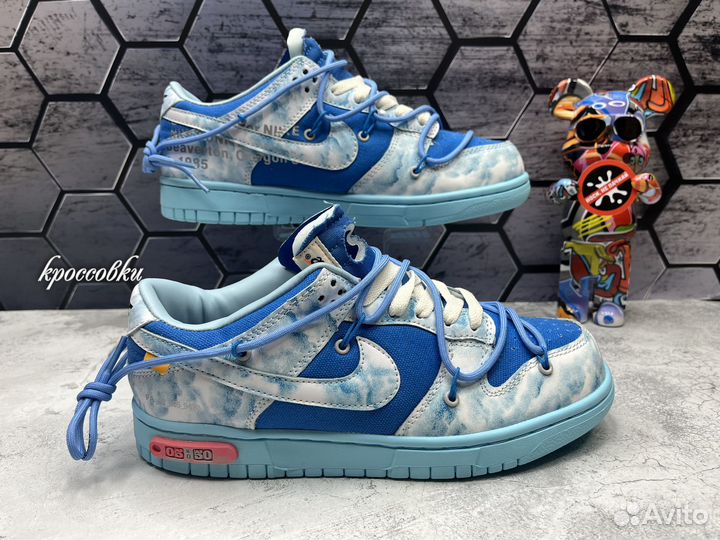 Кроссовки nike Dunk low Blue & OFF White 2 шнур