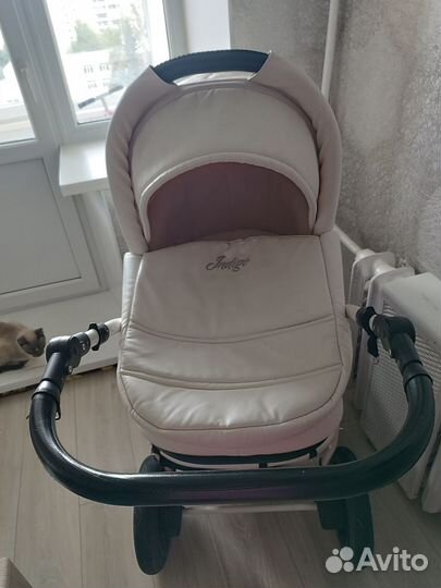 Коляска 2 в 1 индиго, Эко-кожа