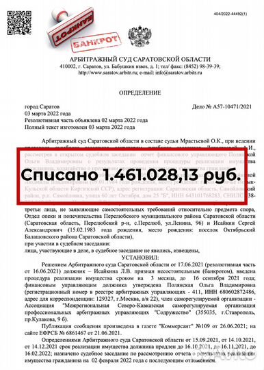 Банкротство физических лиц Списание долгов фссп