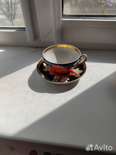 Чайная пара дулево розы СССР