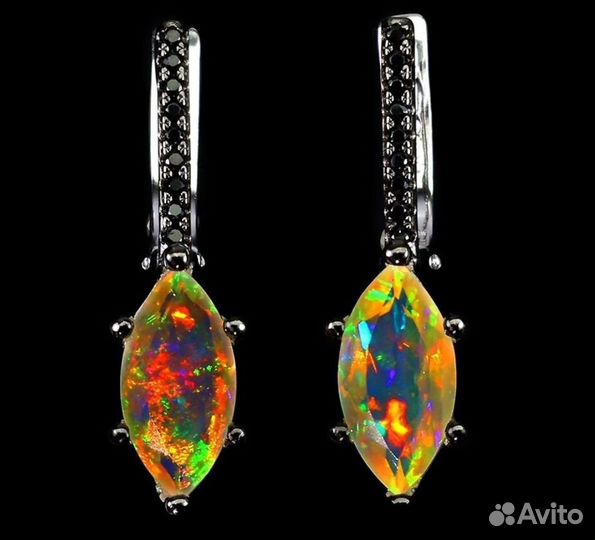 Бронь Серебряные серьги с опалами и шпинелью