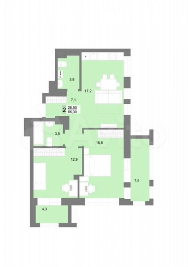 2-к. квартира, 66,3 м², 18/31 эт.