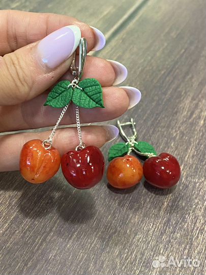 Серьги черешня двойные