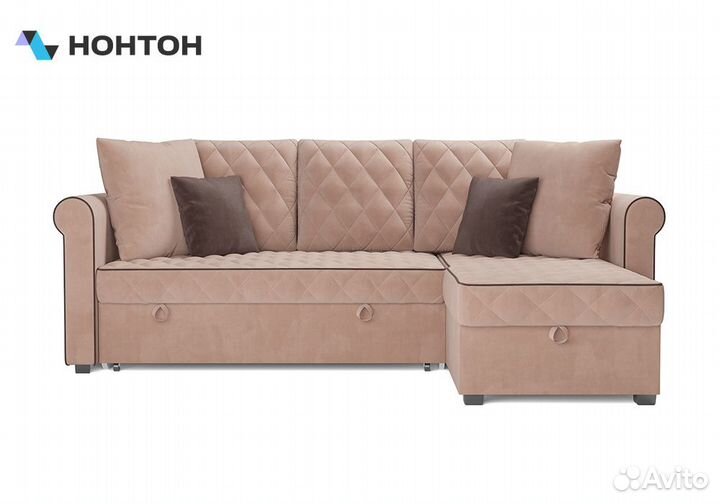 Диван угловой дельфин Берлин микровелюр бежевый