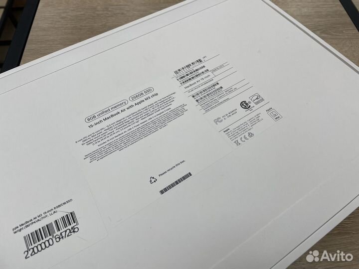 Macbook air 15 m3 8/256gb