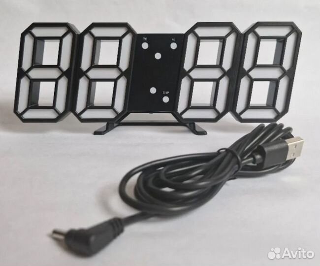 3D светящийся будильник настенный светодиодный