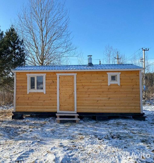 Готовая баня из бруса 2.3 x 8 м. перевозная