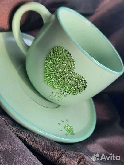 Чайная пара, керамика, инкрустация кружка