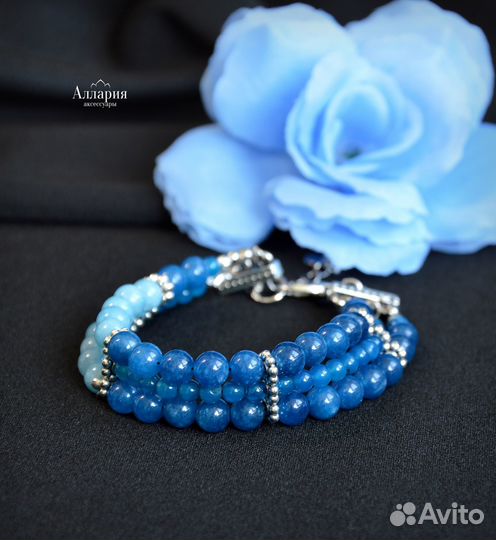 Браслет трёхрядный из натуральных камней