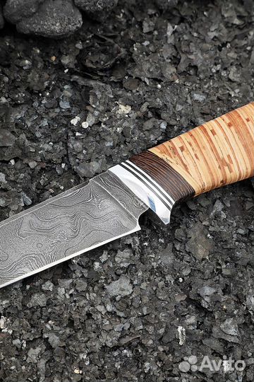 Нож Ирбис дамаск рукоять береста