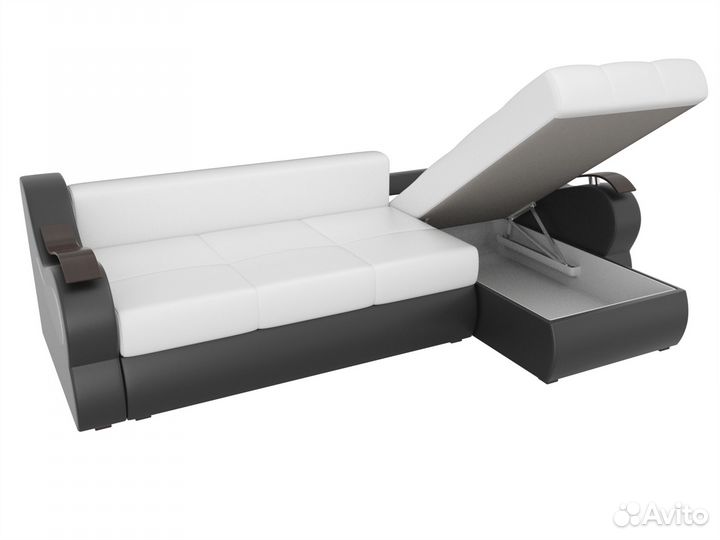 Диван угловой Меркурий правый угол, экокожа, белый, черный