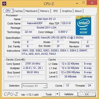 Intel Xeon E5-2678v3 SR20Z CPU Processor 2.5GHz