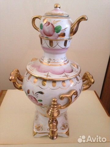 Самовар фарфоровый СССР (розовая Гжель )