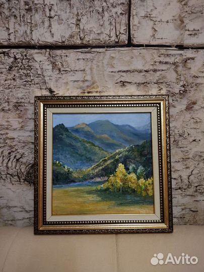 Картина маслом горы. Х/п. Размер 20х20 в раме
