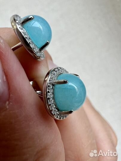 Серьги пусеты амазонит серебро 925