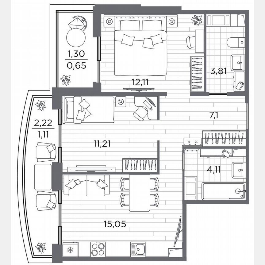 2-к. квартира, 55,1 м², 3/13 эт.