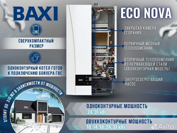 Котел газовый настенный Baxi ECO Nova 18F (Новый)