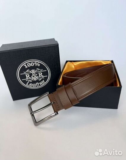 Мужской кожаный ремень коричневый