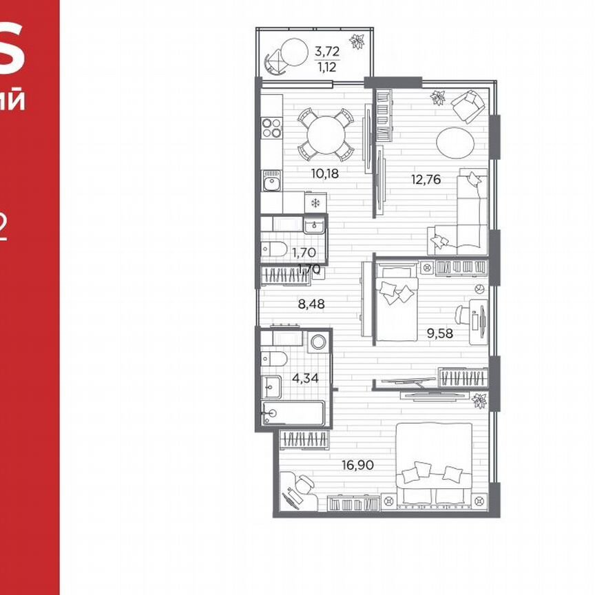 3-к. квартира, 65,1 м², 3/5 эт.