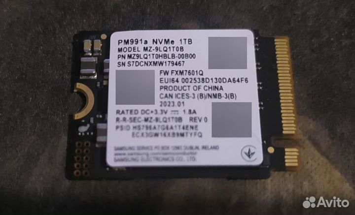 2230 1TB Samsung PM991a m2 nvme ssd, как новый