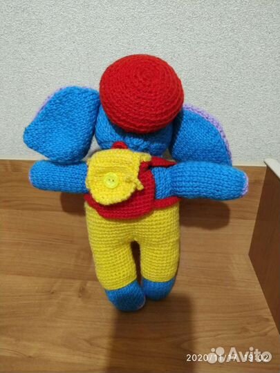 Вязаная игрушка ручная работа спицами Слонёнок
