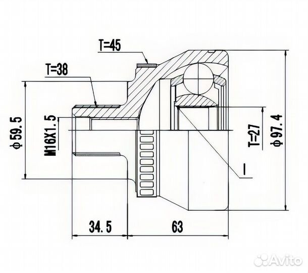 ШРУС наружный Audi A4 B5 (38/27 шлц.) без пыльника