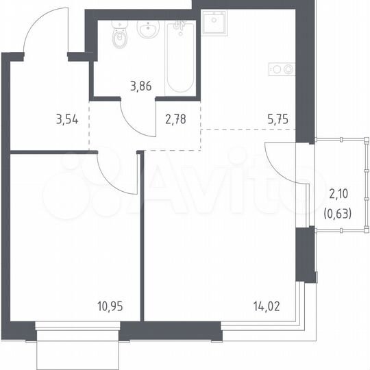 1-к. квартира, 41,5 м², 9/9 эт.