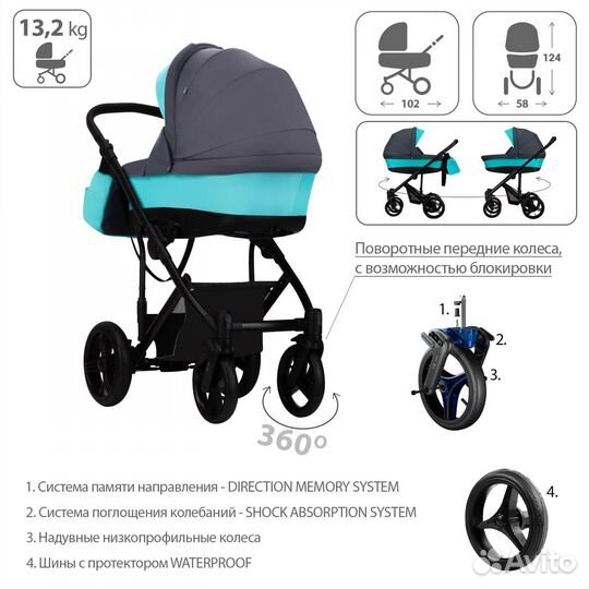 Детская коляска 2 в 1 Bebetto Magnum 383 CZA