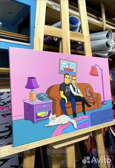 Портрет в стиле Симпсонов, картина на холсте Крд