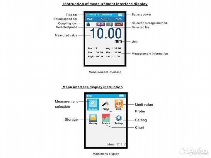 70017 Толщиномер ультразвуковой Wintact WT100A
