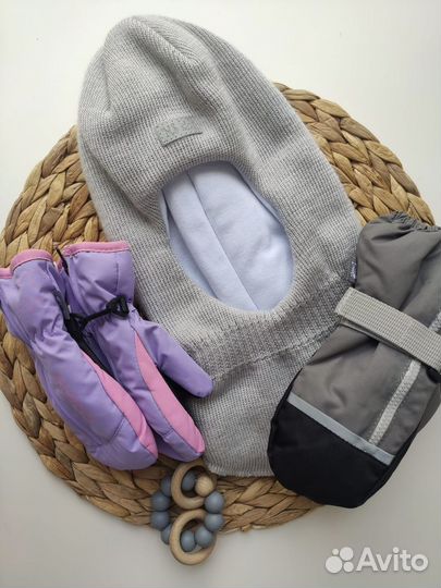 Шапка шлем варежки зима 2шт