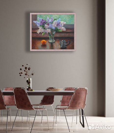 Картина маслом Сирень Натюрморт с чайником
