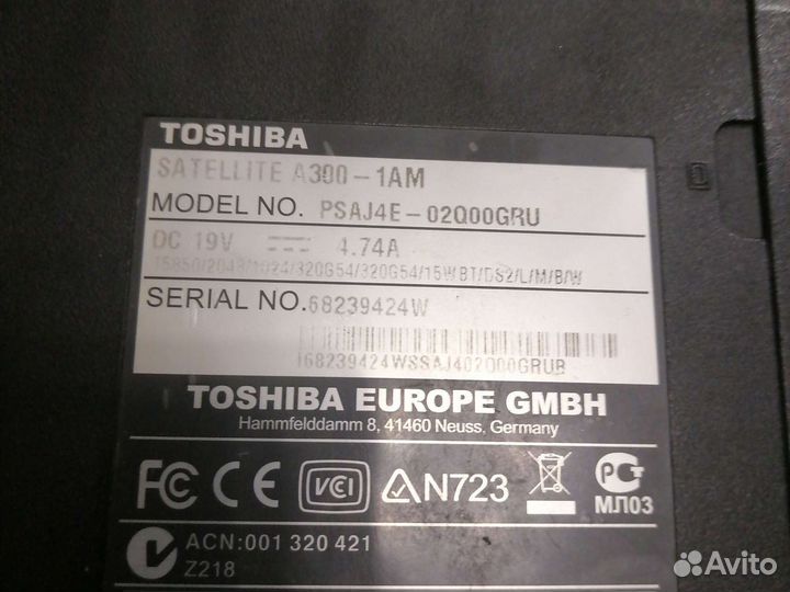 Ноутбук toshiba a300-1am на запчасти