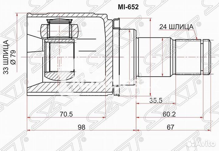 Шрус внутренний LH mitsubishi lancer X 07