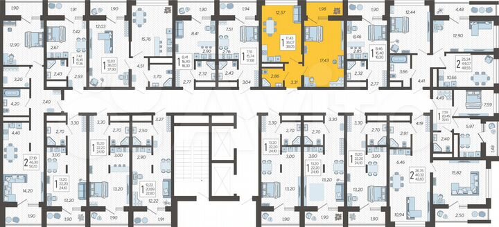 1-к. квартира, 38,1 м², 6/19 эт.