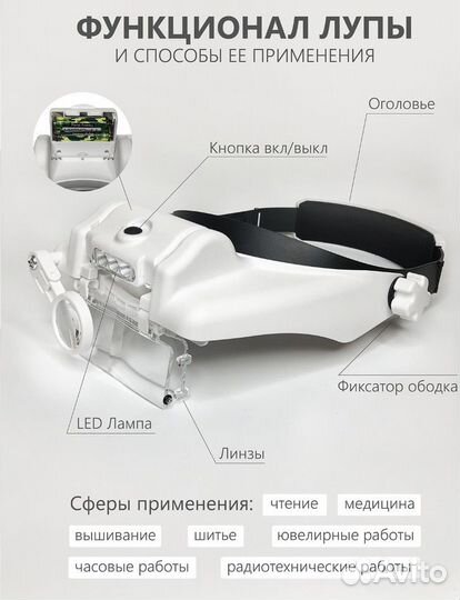 Очки-лупа налобная бинокулярная с подсветкой