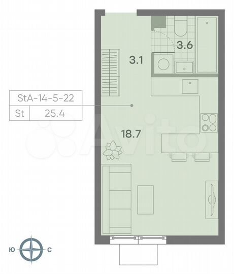 Квартира-студия, 25,4 м², 11/23 эт.