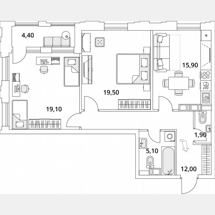 2-к. квартира, 75,7 м², 6/13 эт.