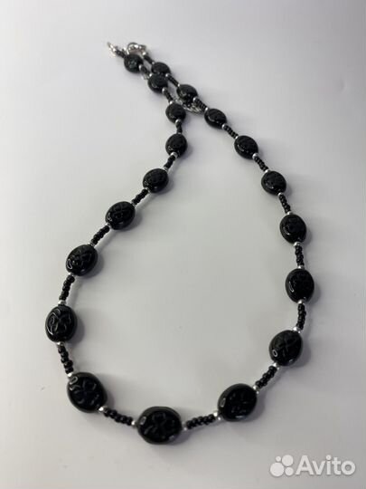 Черные бусы стекло клевер 43 см