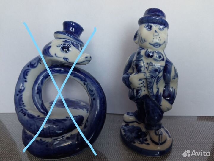 Статуэтки гжель обезьяна,петух,тигры,заяц и др