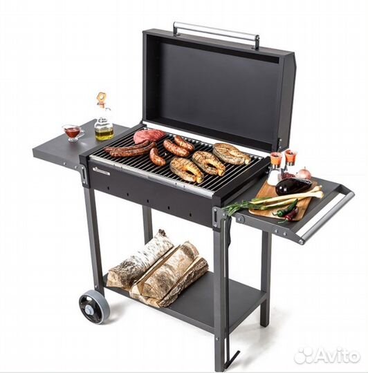 Мангал с крышкой, полками и колесами