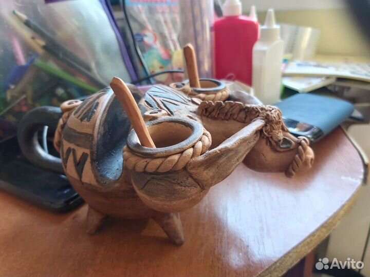 Глининая солонка салфетница ослик