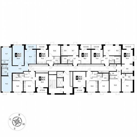 3-к. квартира, 84,3 м², 16/24 эт.
