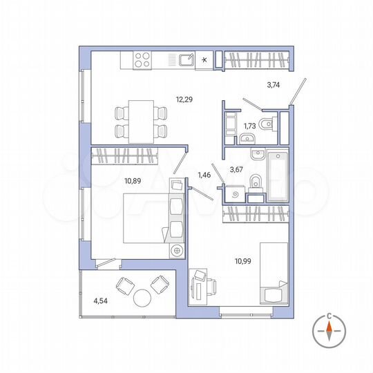 2-к. квартира, 47 м², 3/8 эт.