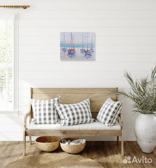 Картина маслом лодки море морской пейзаж 50х40