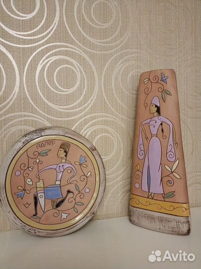 Декоративная ваза и тарелка керамические