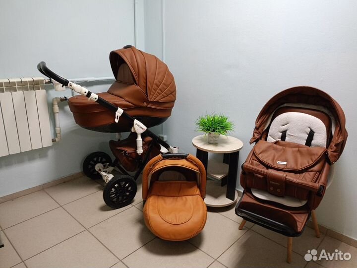 Коляска 3 в 1 коричневая эко кожа