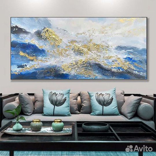 Большая текстурная картина маслом Золотые горы