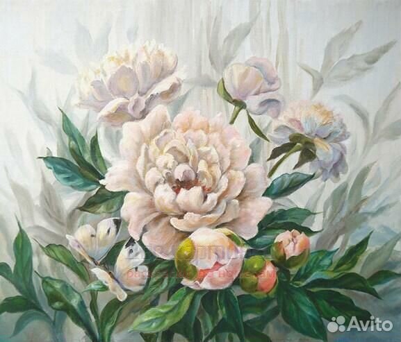 Алмазная мозаика 30x40 Бабочки и белые пионы